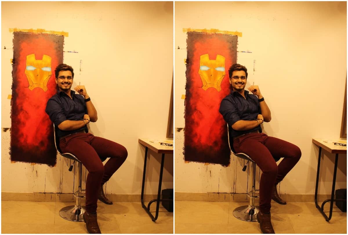 dhanraj shelke painting of Madhuri Dixit and Salman Khan prepared with 24 carat gold