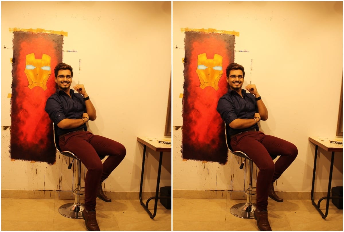 dhanraj shelke painting of Madhuri Dixit and Salman Khan prepared with 24 carat gold