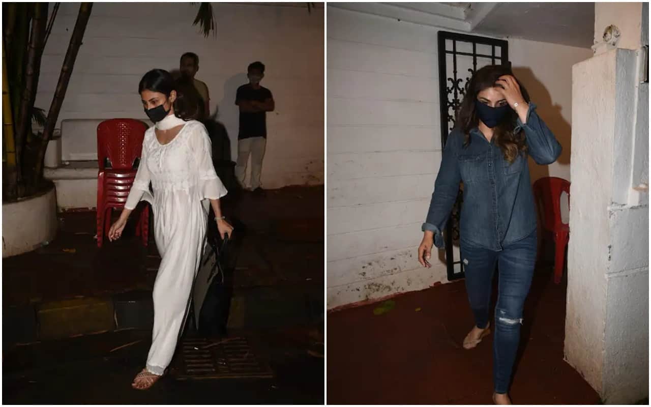 Rohit Roy Raveena Tandon and Mouni Roy snapped arriving at Mandira Bedi house to offer condolences for her late husband Raj Kaushal