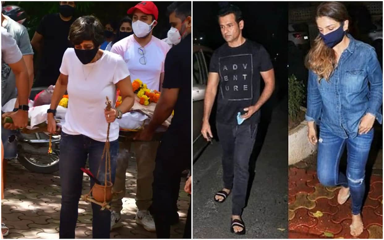 Rohit Roy Raveena Tandon and Mouni Roy snapped arriving at Mandira Bedi house to offer condolences for her late husband Raj Kaushal