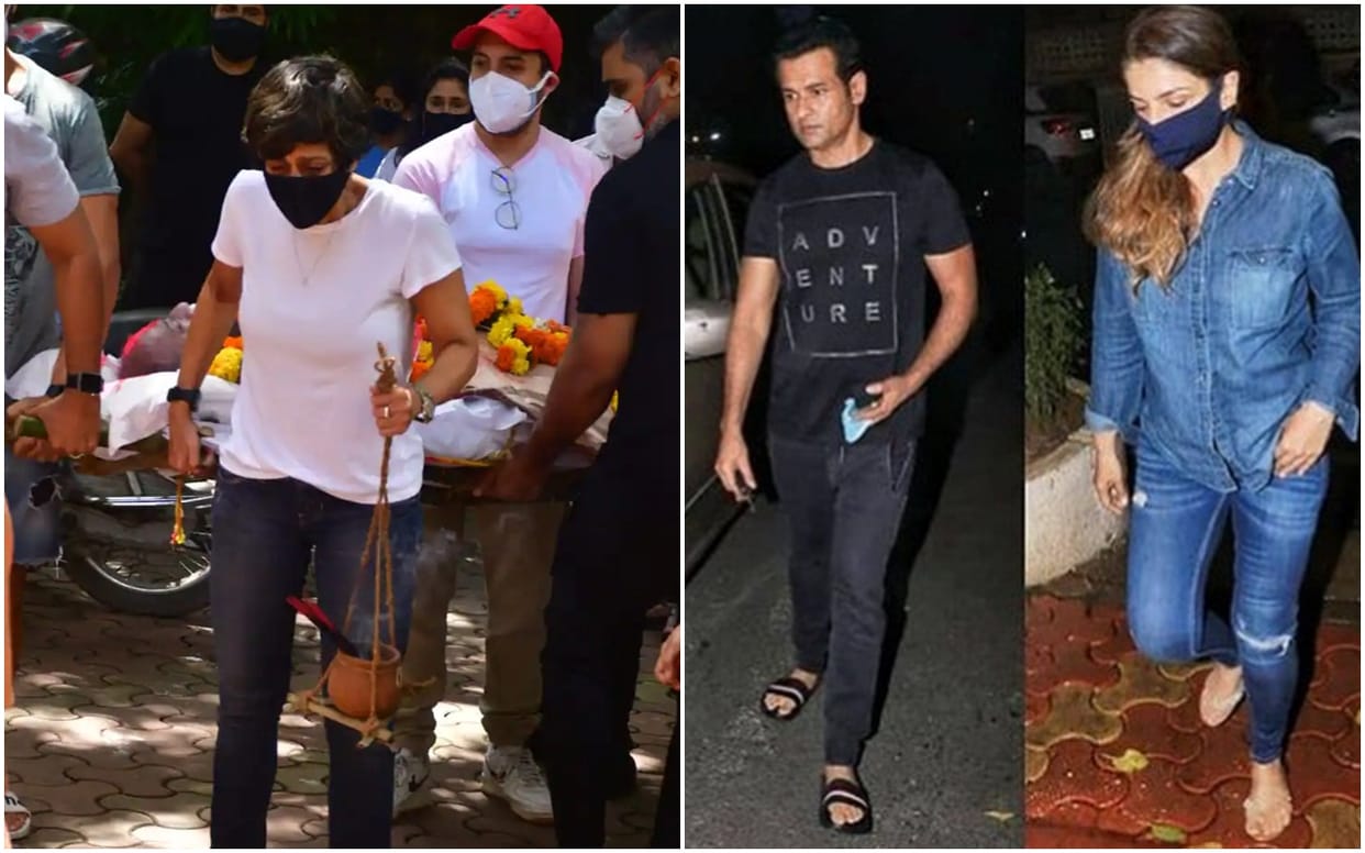 Rohit Roy Raveena Tandon and Mouni Roy snapped arriving at Mandira Bedi house to offer condolences for her late husband Raj Kaushal