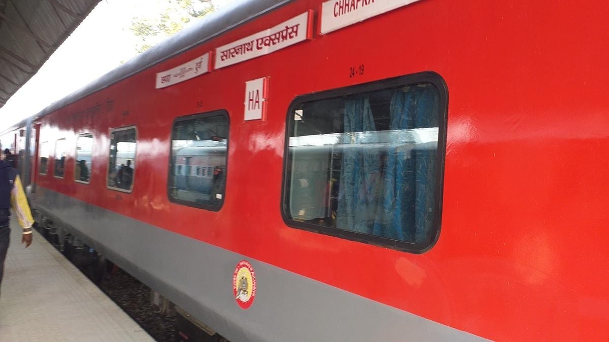 Sarnath Express collided with an iron track placed on railway track in ballia