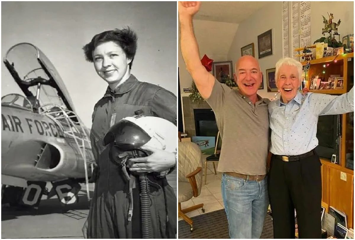 trailblazing woman pilot who is age is 82 years to fly into space with jeff Bezos