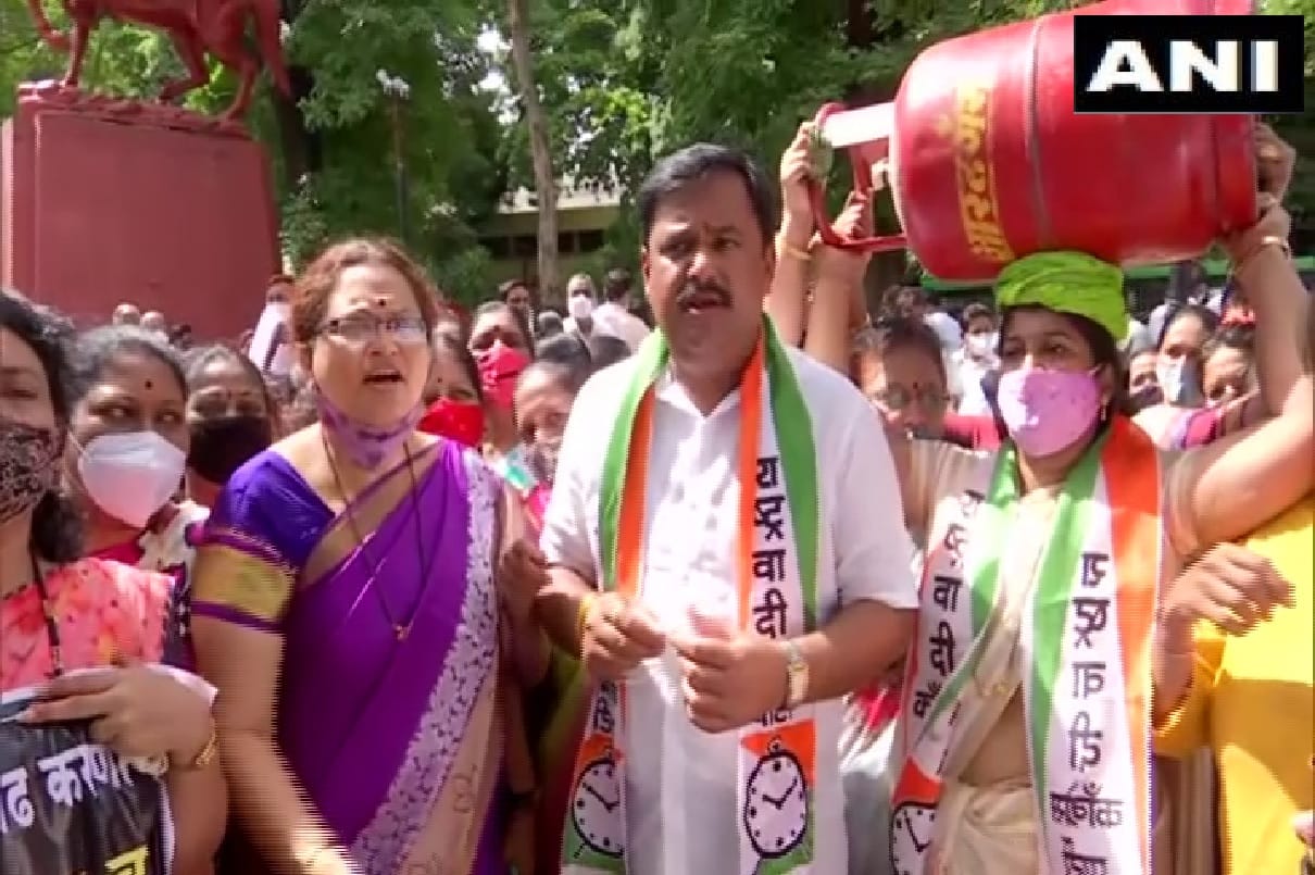 NCP workers detained following a protest against cylinder price hike in pune