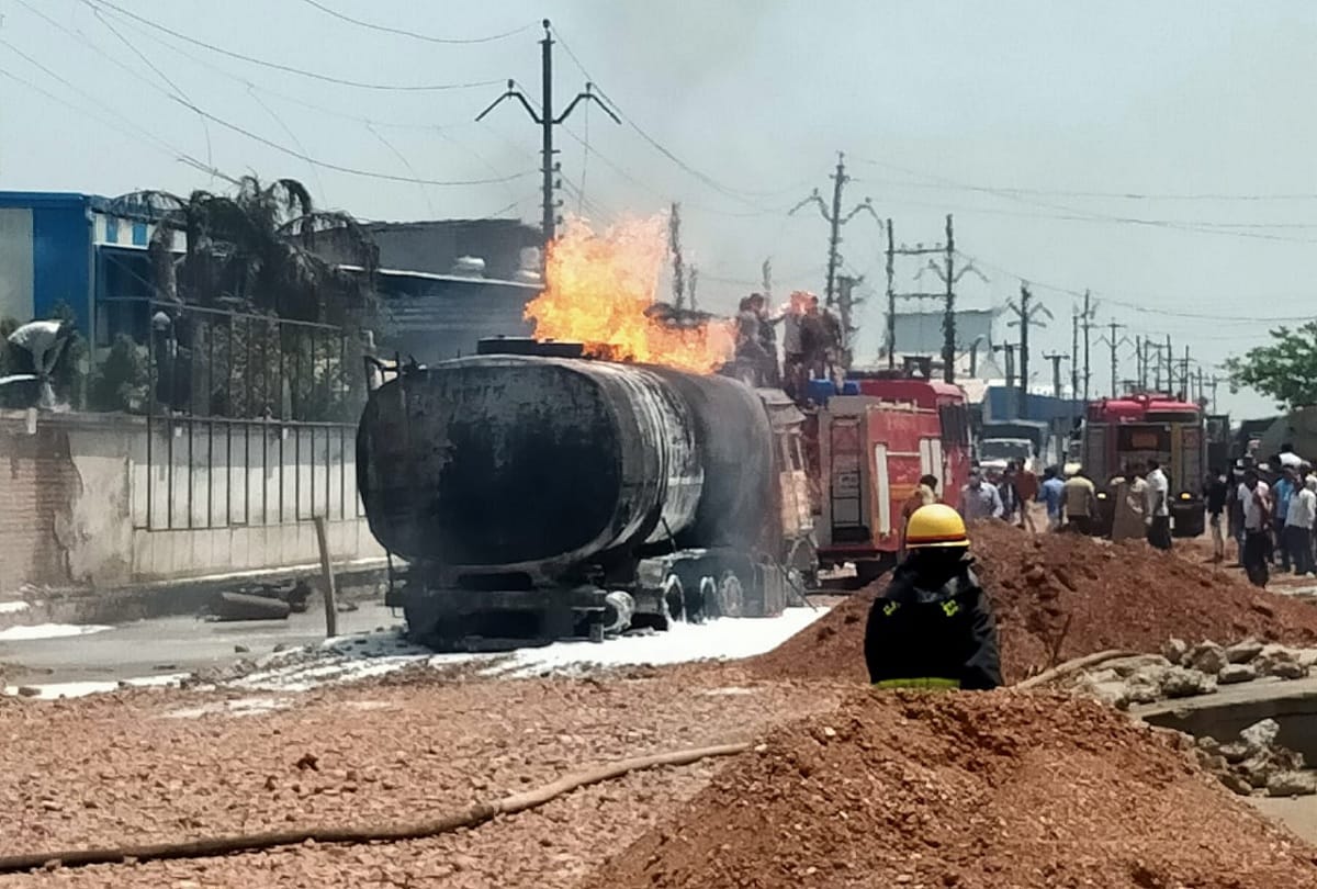 Tanker containing chemicals near Ethyl gas factory catches fire