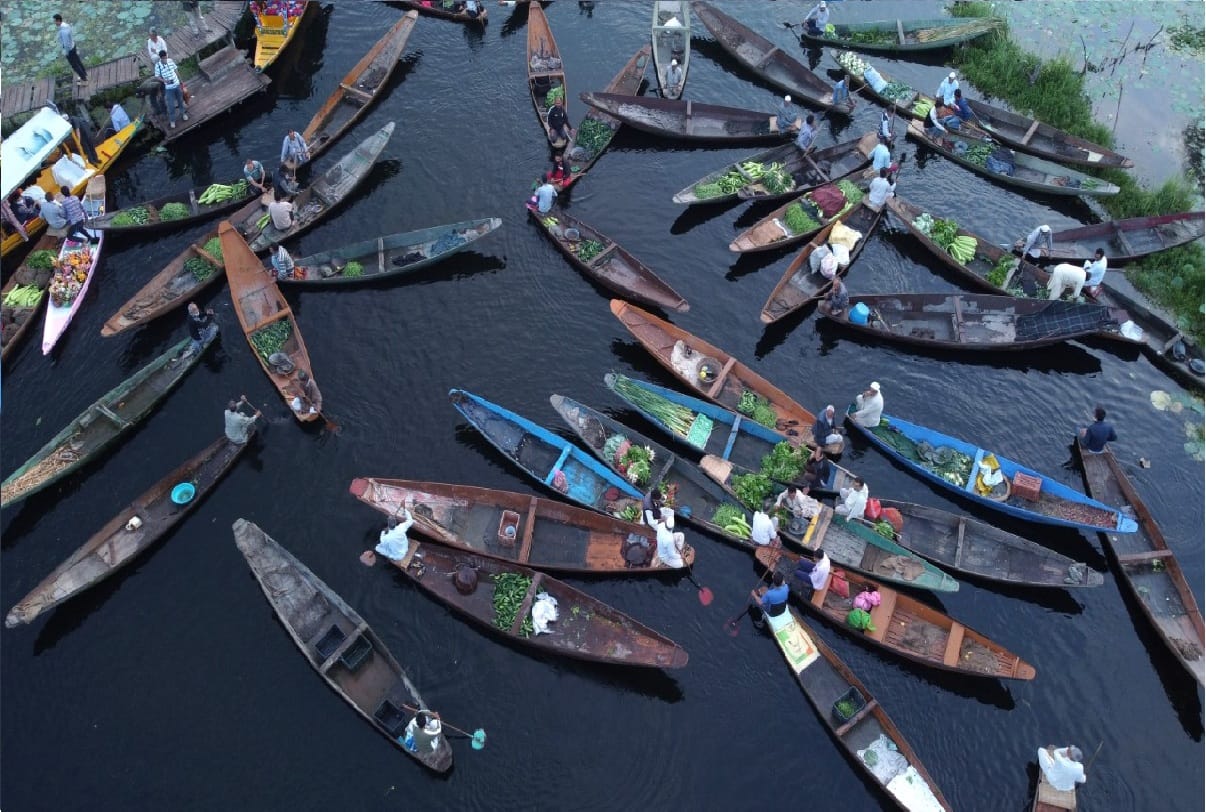 Floating Vegetable Market Dal Lake Srinagar Jammu Kashmir