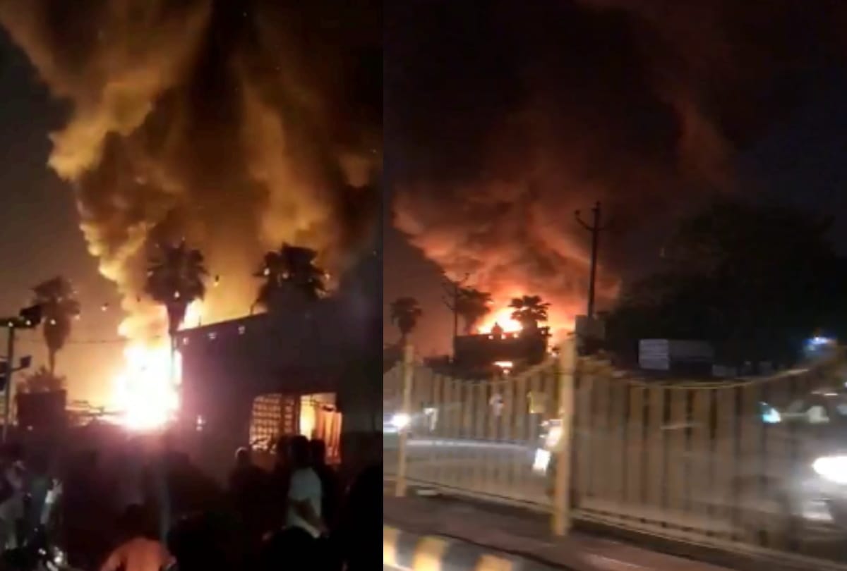 Ghaziabad gasoline godown fire in pantan tanker 2 people burn fire reaches nearby bank