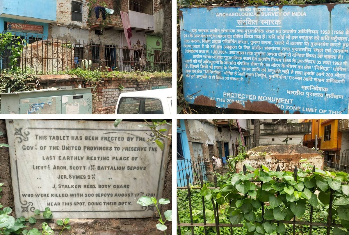 heritage of kashi National monument Graves of European officers hidden in layers of carelessness in varanasi  full of dirt around