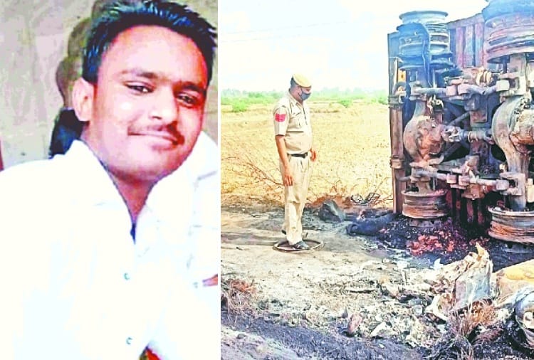 A Youth burnt alive after fire breaks out in two trucks due to collision in Haryana