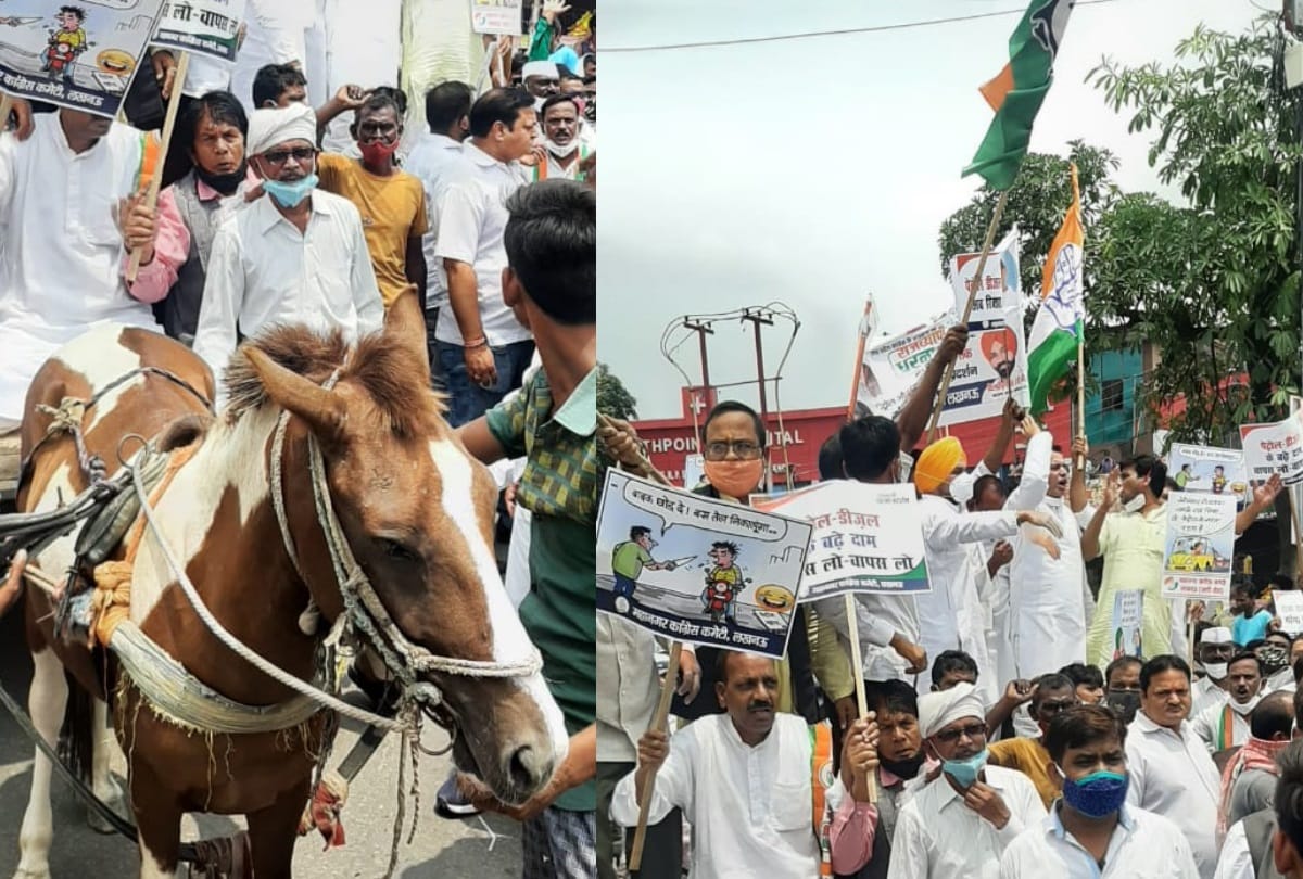 Congress protest against increased petrol diesel price.