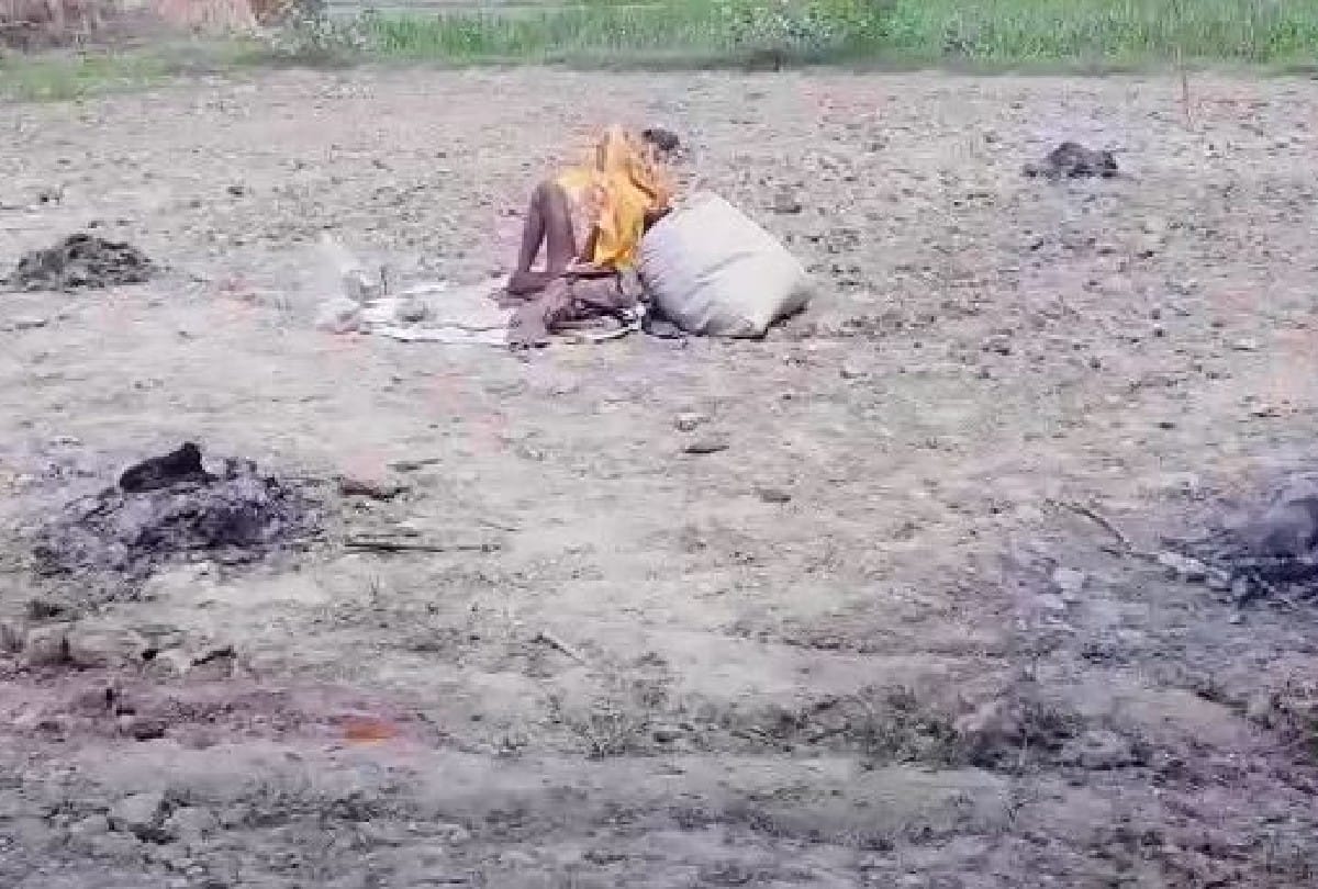 farmer sitting in worship of indra for rain in etah