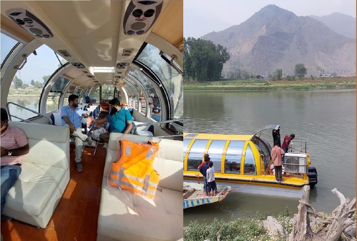 Bus Boat in Kashmir Trail run from Lasjan to veer Chattabal via Lalchowk in Jehlum river