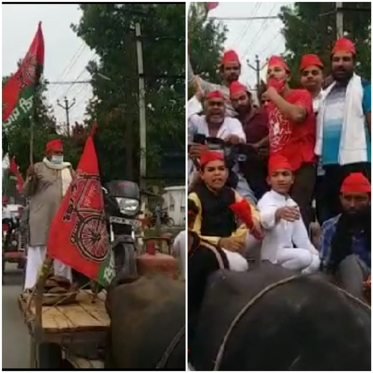Samajwadi party supporters protest in saharanpur against rising prices of petroleum and diesel