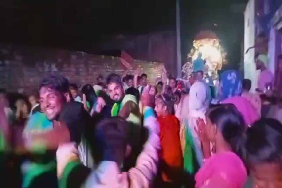 Two grooms and family members have celebration of marriage in the presence of police force in Manpuri village of Meerut