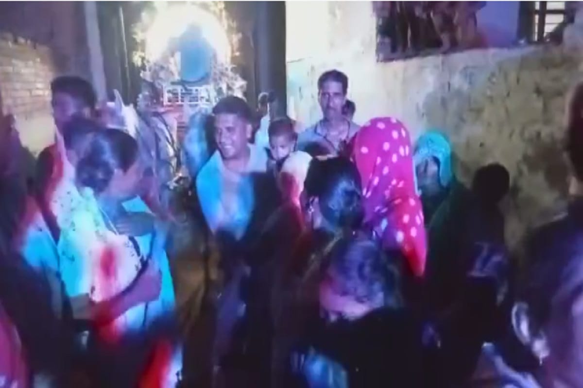Two grooms and family members have celebration of marriage in the presence of police force in Manpuri village of Meerut