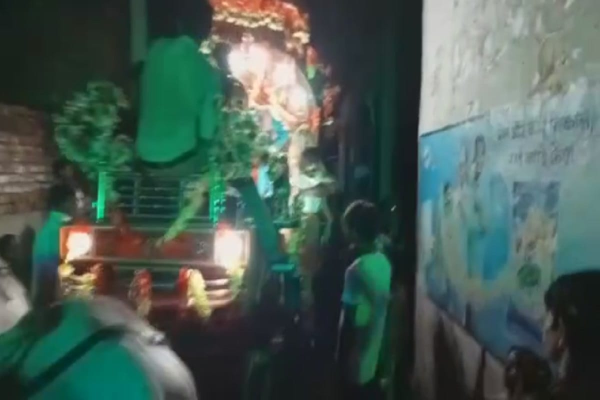 Two grooms and family members have celebration of marriage in the presence of police force in Manpuri village of Meerut