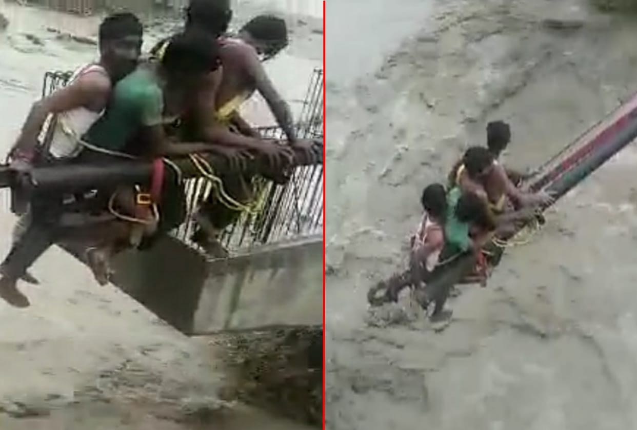 uttarakhand news: in haridwar water level increase due to rain, four labor stuck on a island