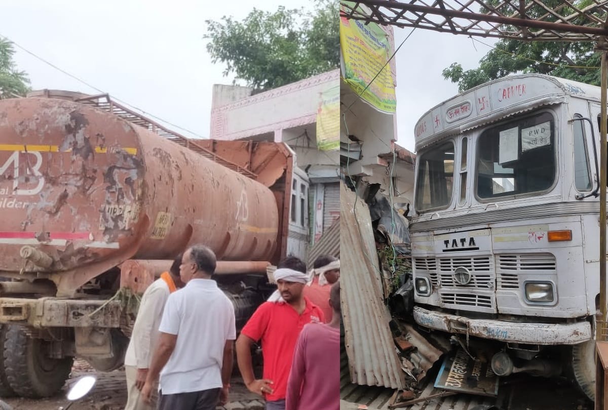 A tanker hits a building of a bank in Barabanki.