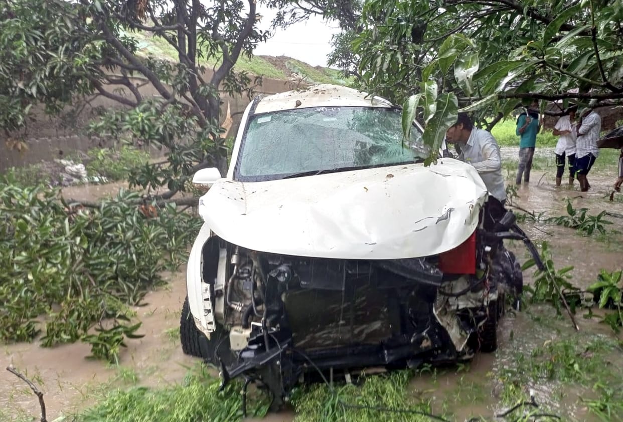 Car falls in mango orchard, two injured