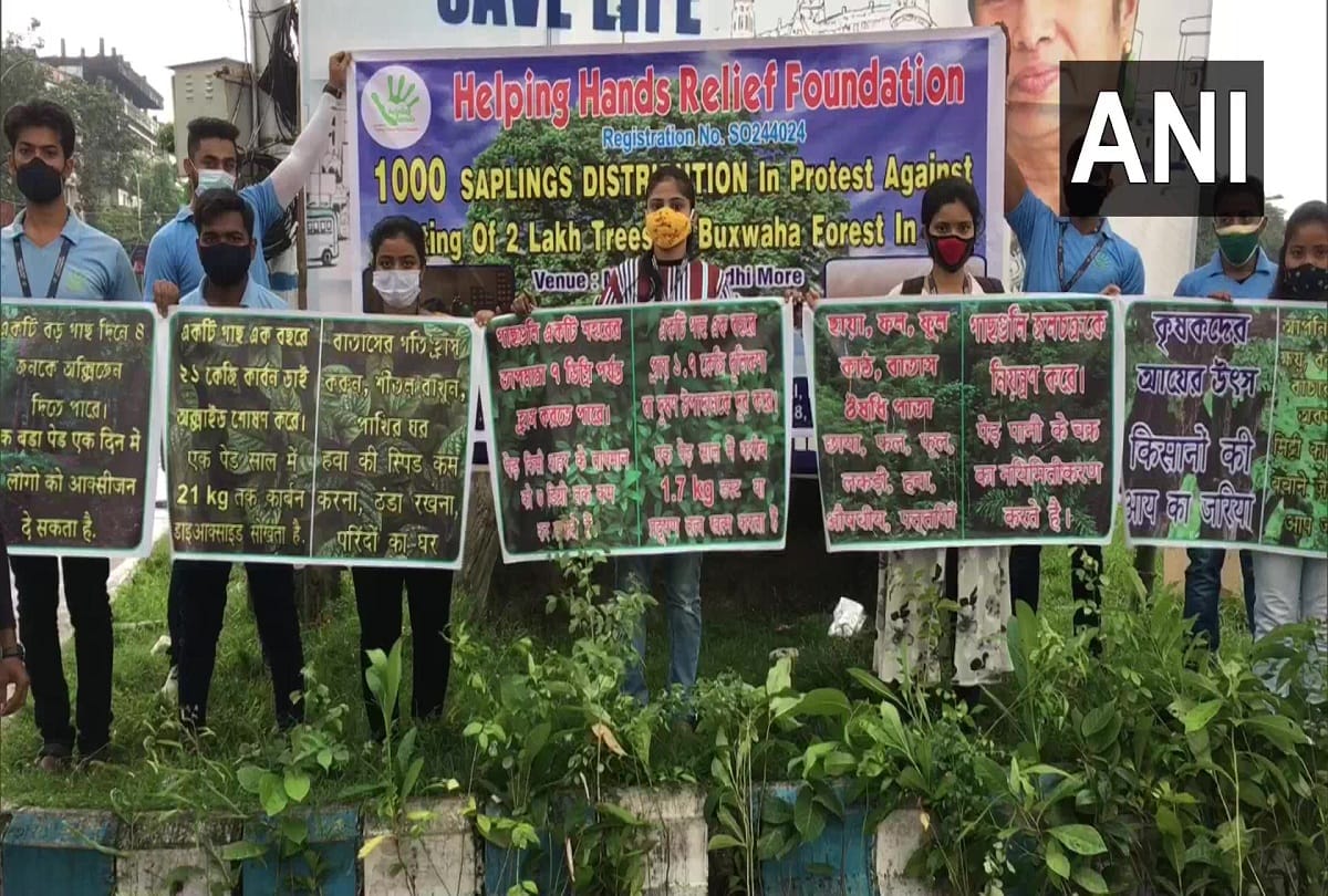 Environmental activists staged protest in Siliguri against Buxwaha deforestation in Madhya Pradesh
