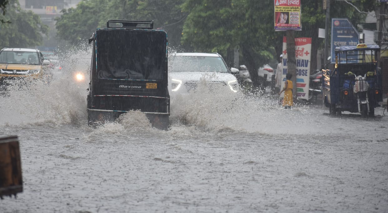 Water in the streets and streets due to continuous rain