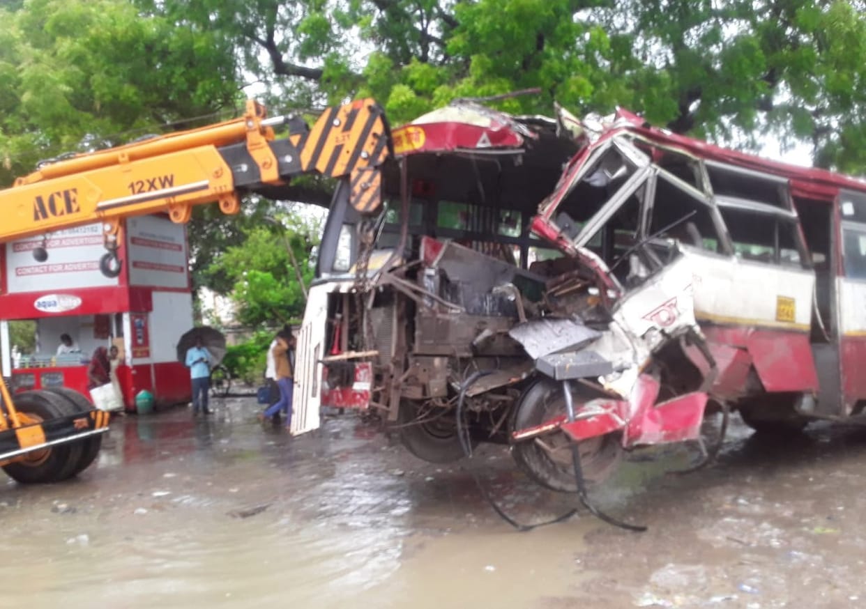 Roadways bus collided with a standing truck