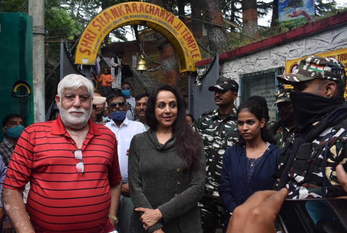 Bollywood actress Hema Malini visits Shankaracharya temple in Srinagar