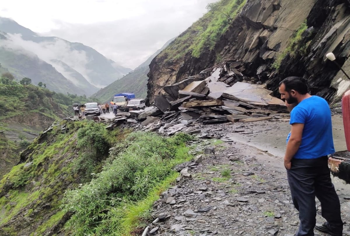 landslide on bharmour pathankot national highway in chamba