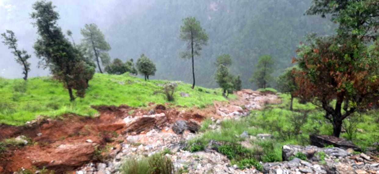 50 meters of Dharamghar-Majkhet road shed, cracks in the ground, five houses damaged