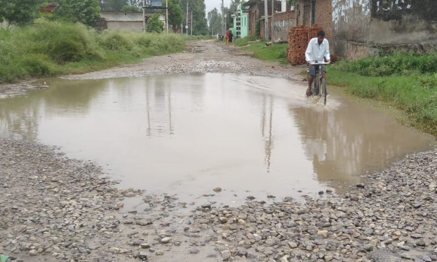 Traffic stalled due to road damage