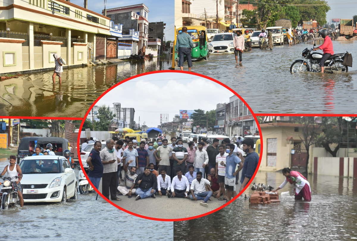 People demonstrated in Medical College Road against waterlogging in Gorakhpur