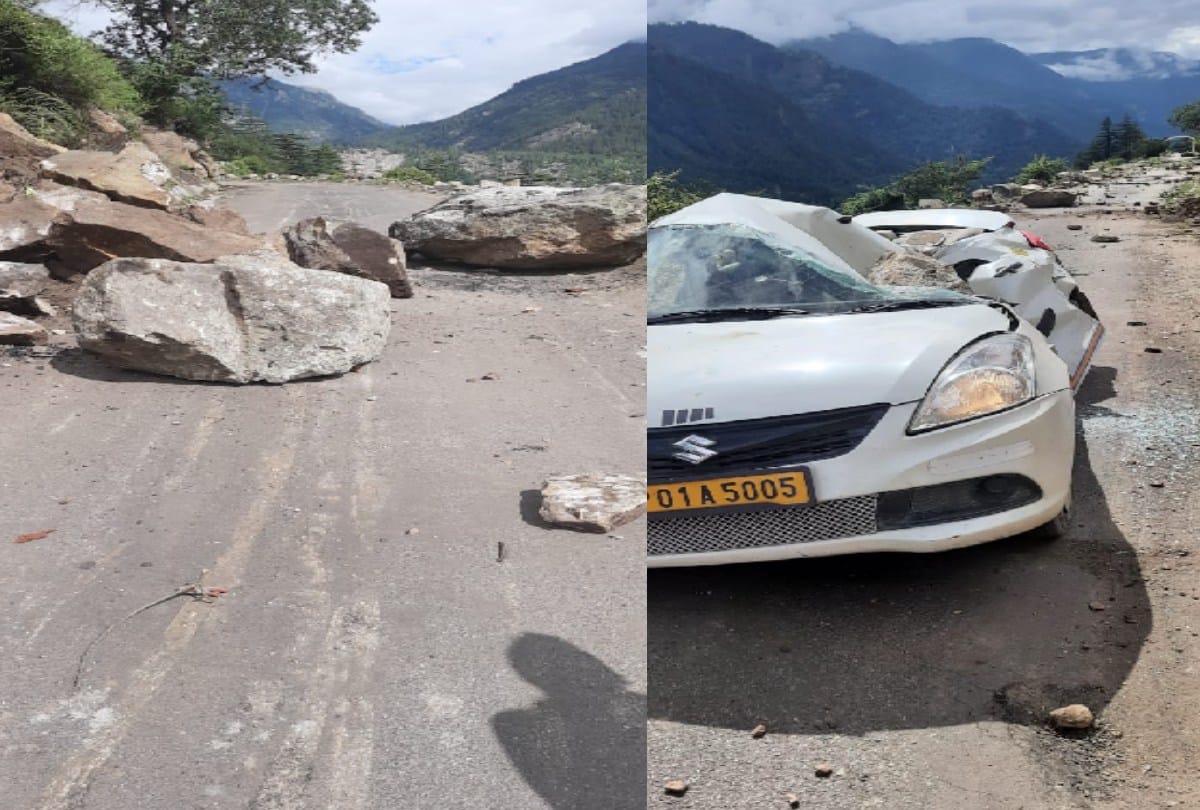 landslide on Sangla Chitkul road Kinnaur, tourist vehicles damaged