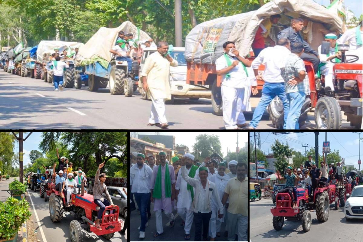 kisan tractor yatra : more than three hundred tractors left for left for Ghazipur border through Delhi Meerut Highway