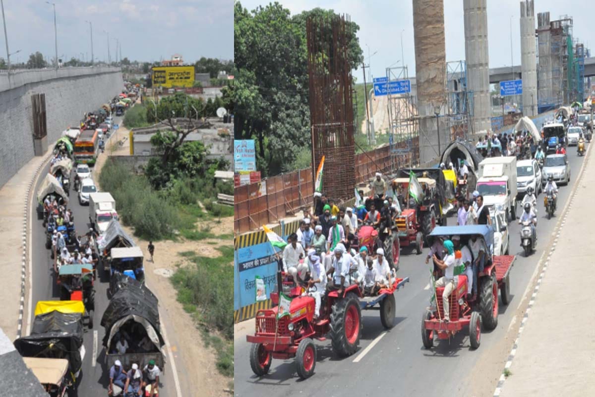 kisan yatra : Farmers left for Ghazipur border with hundreds of cars and tractor trolley with bku chief Naresh Tikait