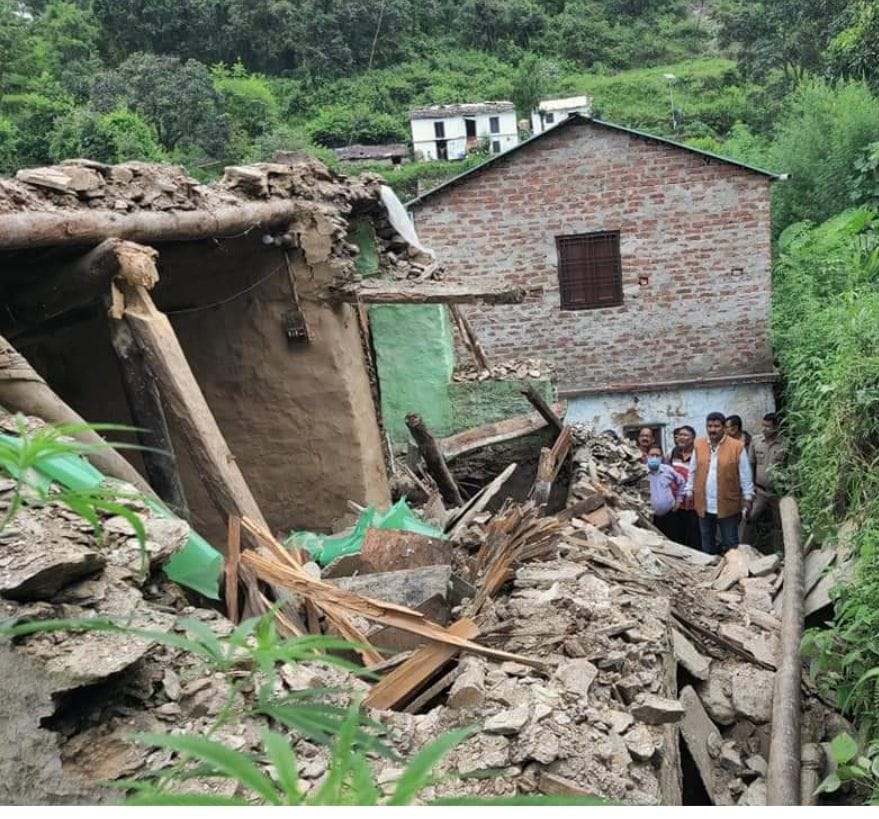 House collapsed due to landslide in Chinauni
