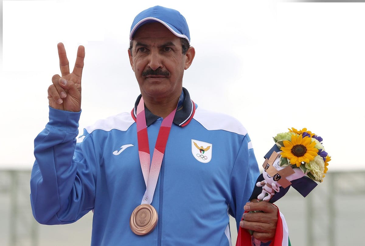 57 year old kuwait Shooter Abdullah Alrashidi wins bronze in the skeet event at Olympics