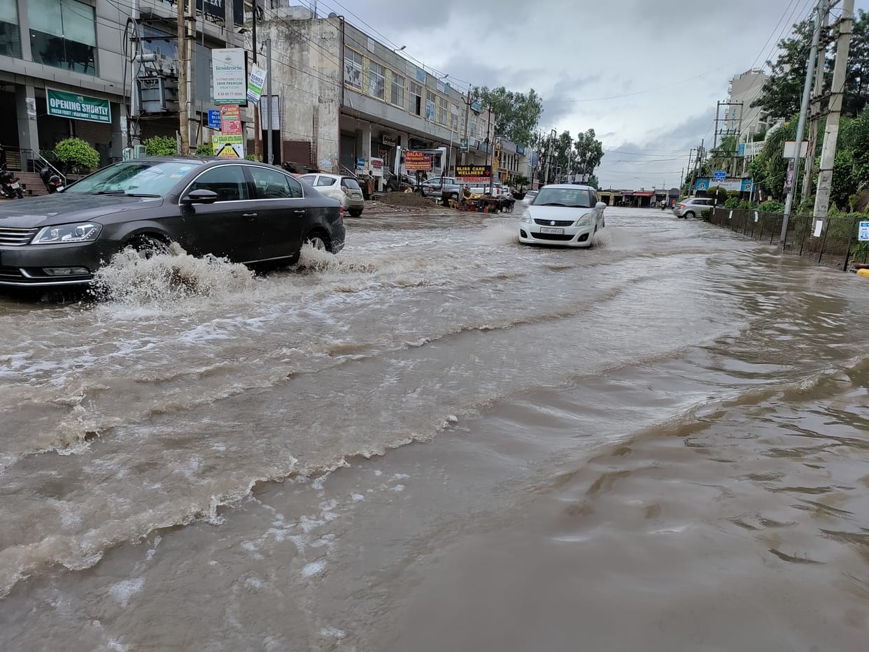 12 hours of rain.. water filled up to three feet in the societies of Zirakpur