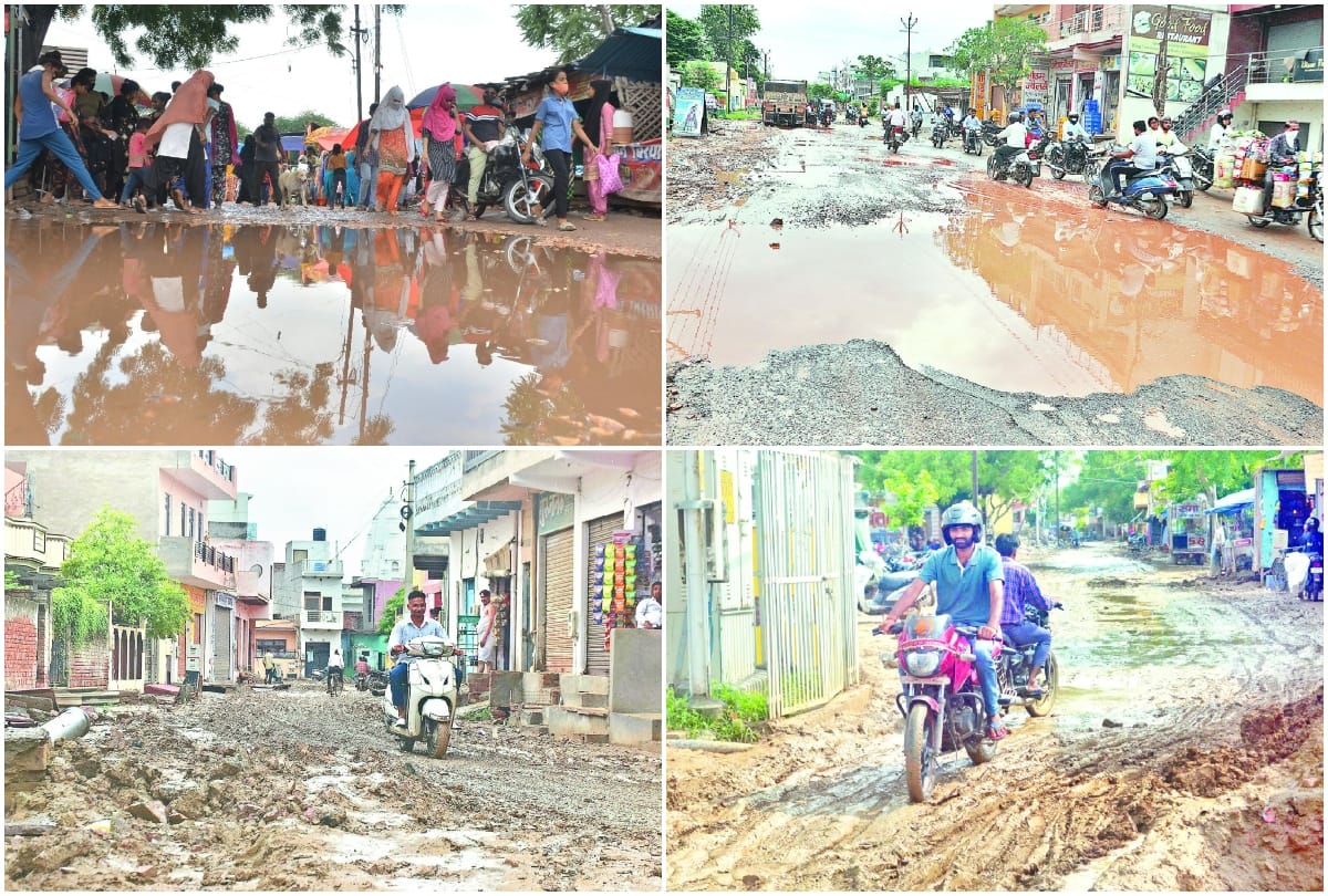 potholes on the roads after heavy rain in Agra
