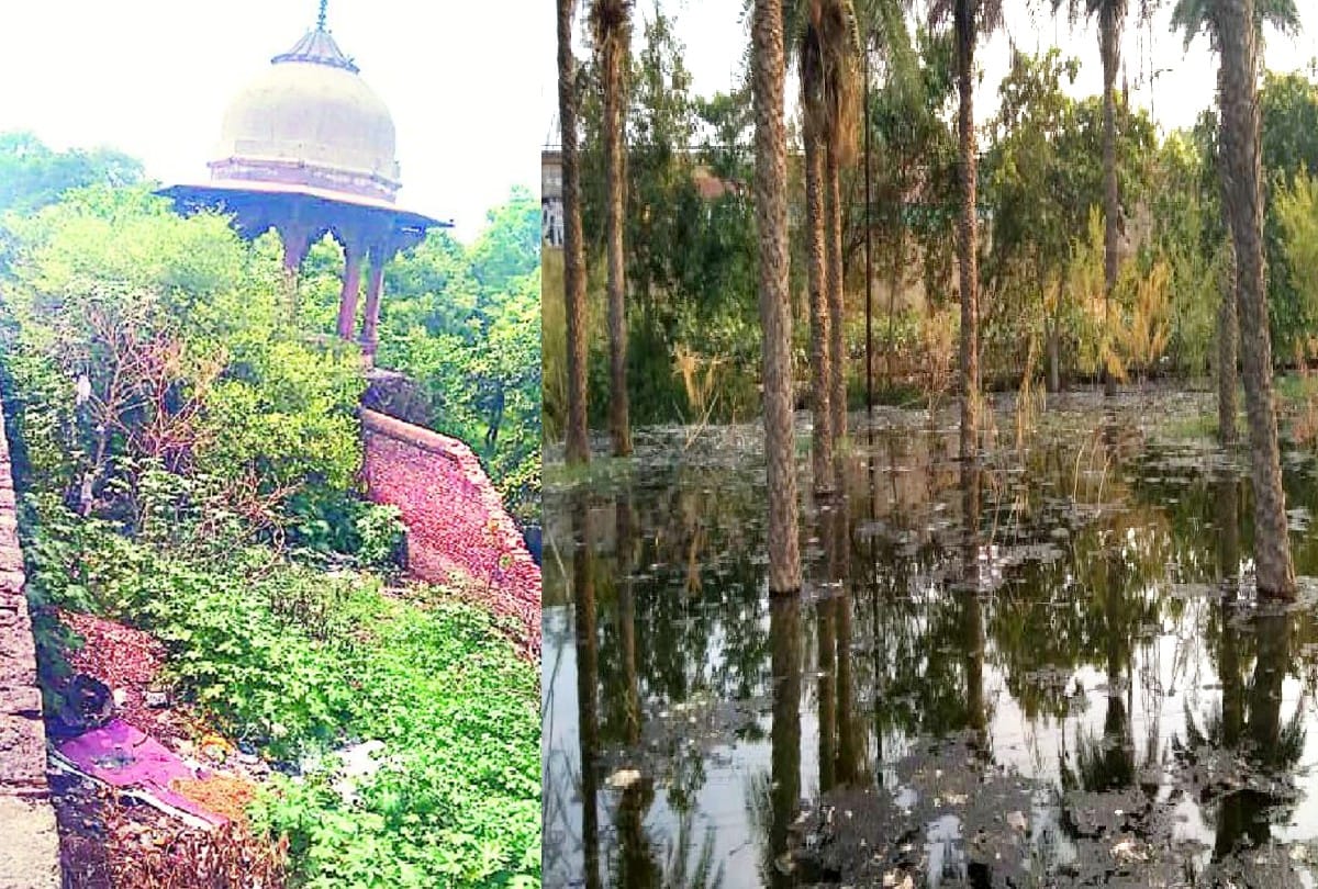rambagh monument wall collapsed due to rain in Agra