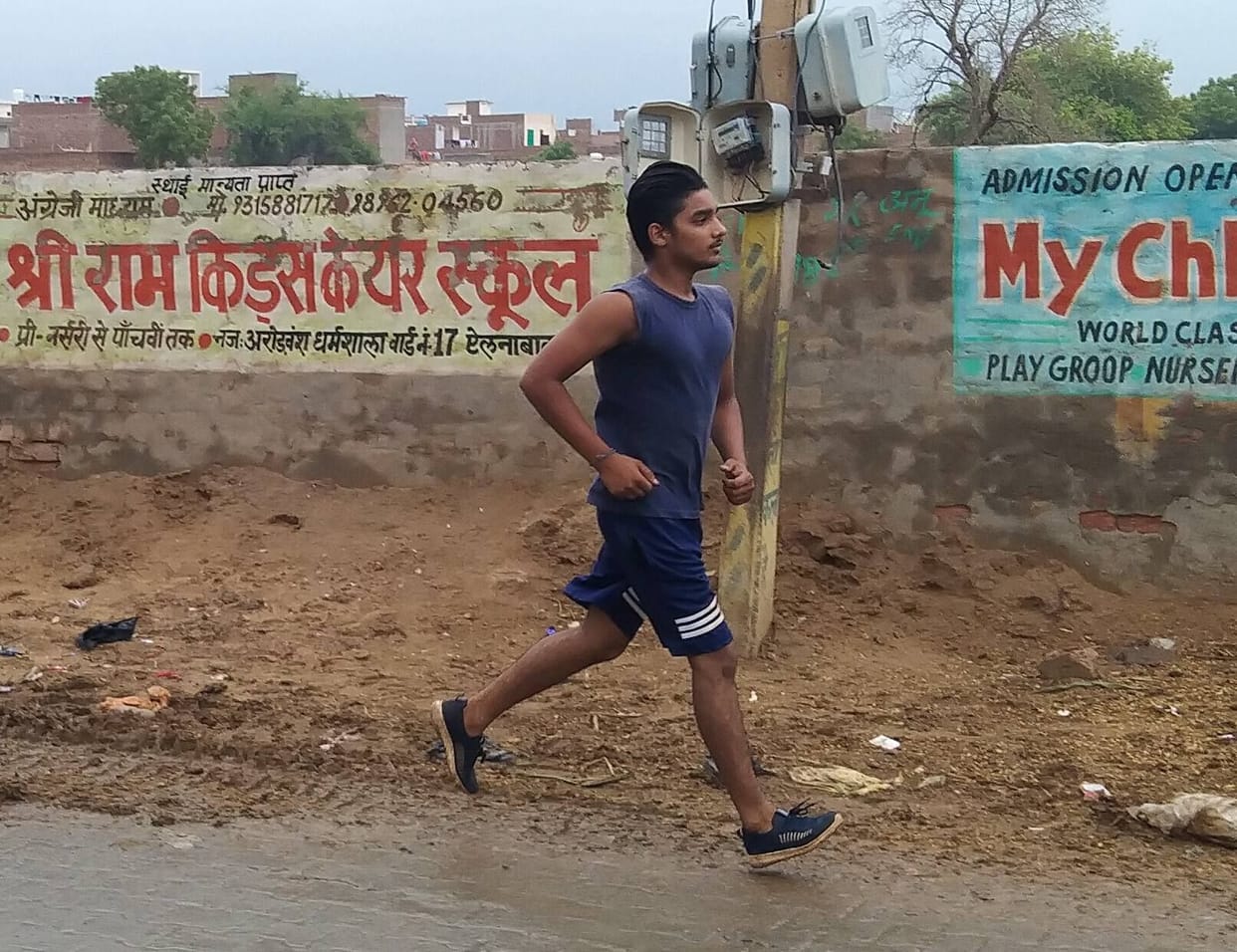 There is no sports stadium in Ellenabad, players are forced to run on the road