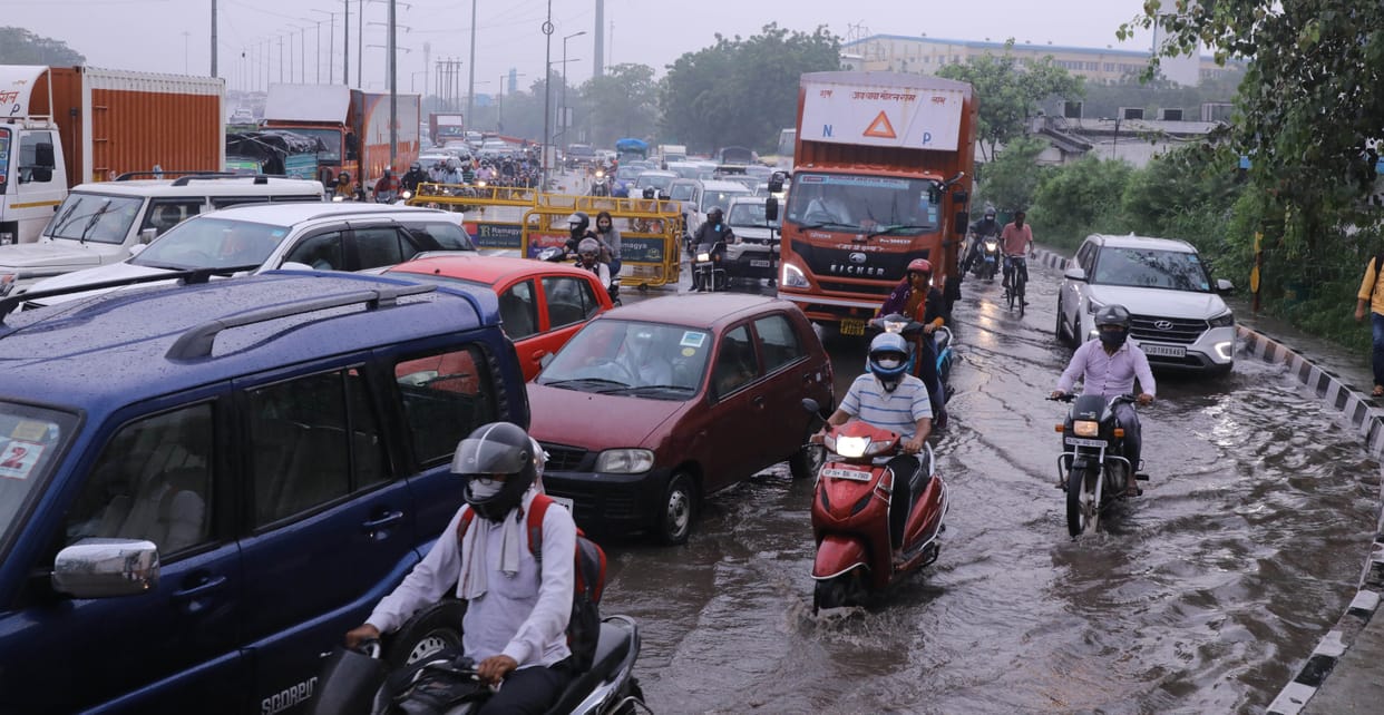 Vehicles kept crawling due to waterlogging and jam