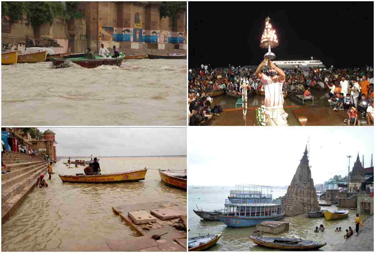 ganga water level continuously increasing in varanasi ghat lost contact and also changed venue of world famous ganga arti  see pictures