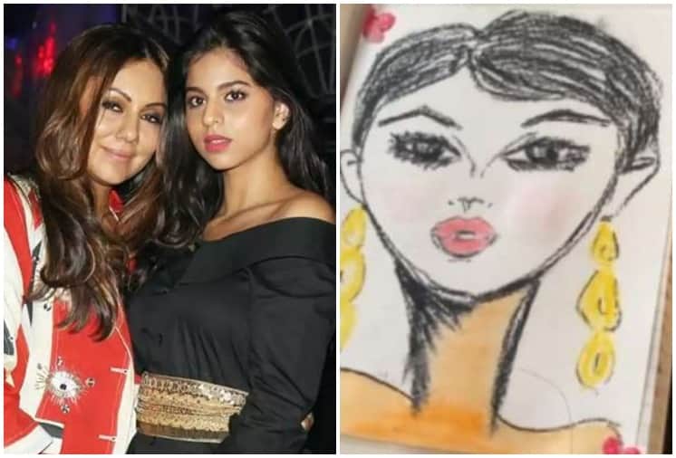 Suhana Khan Shows her Artistic skills Draws a Charcoal painting of Mother Gauri Khan