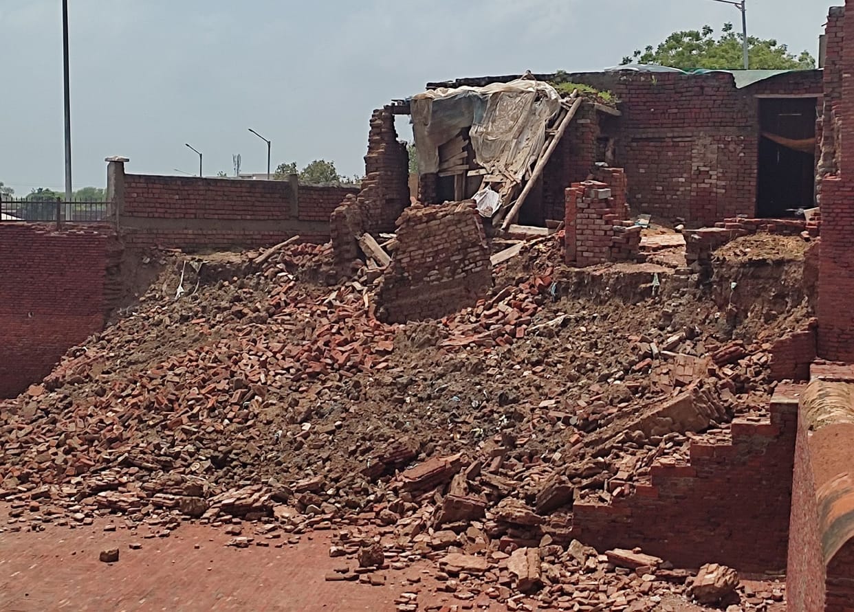 The bricks of the temple were falling into disrepair, the wall collapsed