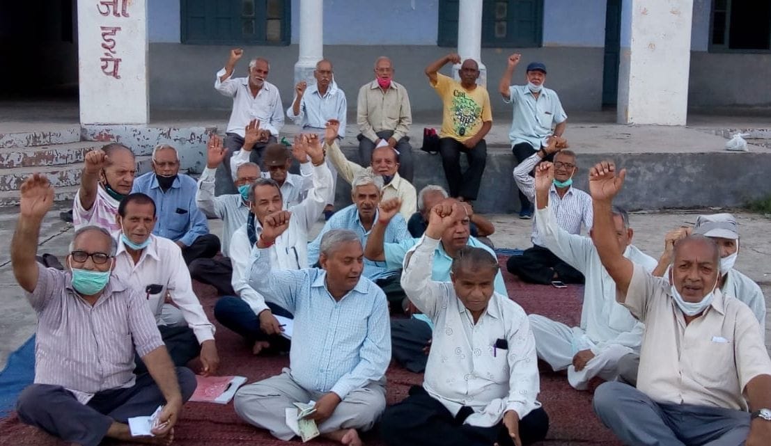Senior citizens protest against the policies of the government