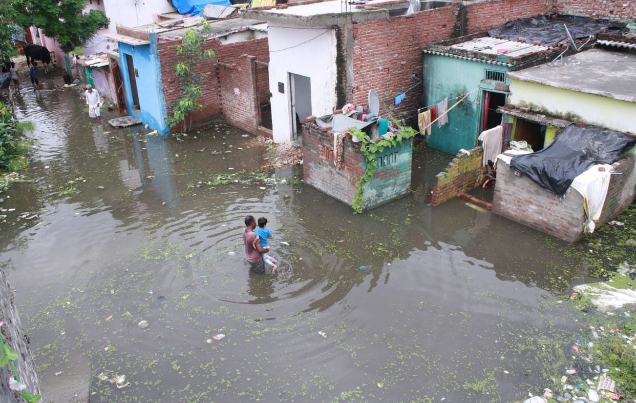 Broken drain in Brassnagri, water filled in more than twenty houses