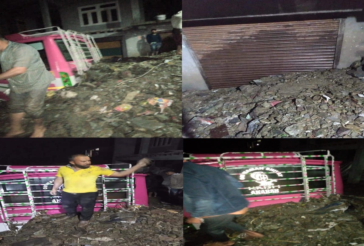 heavy rainfall in chamba himachal, vehicles buried in debris at barara panchayat