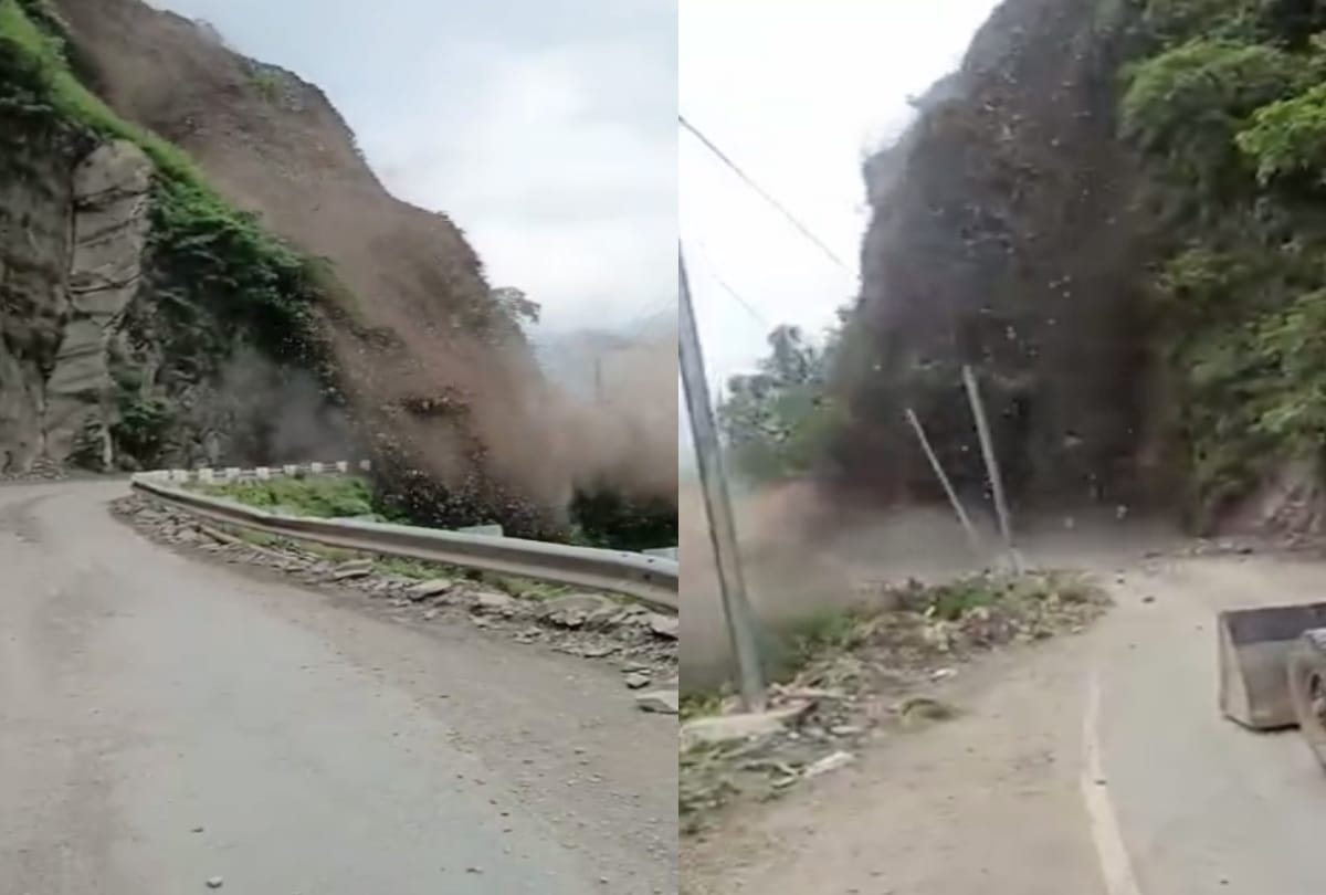 large scale landslide on the Renuka-Sangrah road, people saved their lives by running away