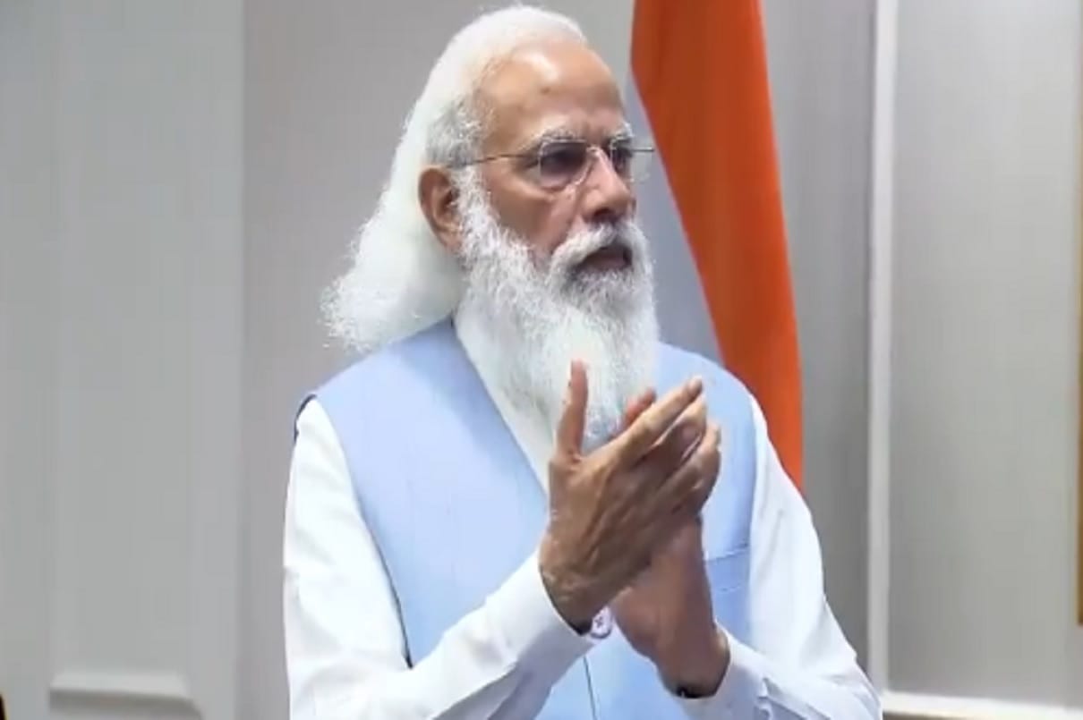 PM Narendra Modi watching India vs Belgium Hockey Mens Semi Final at Tokyo2020
