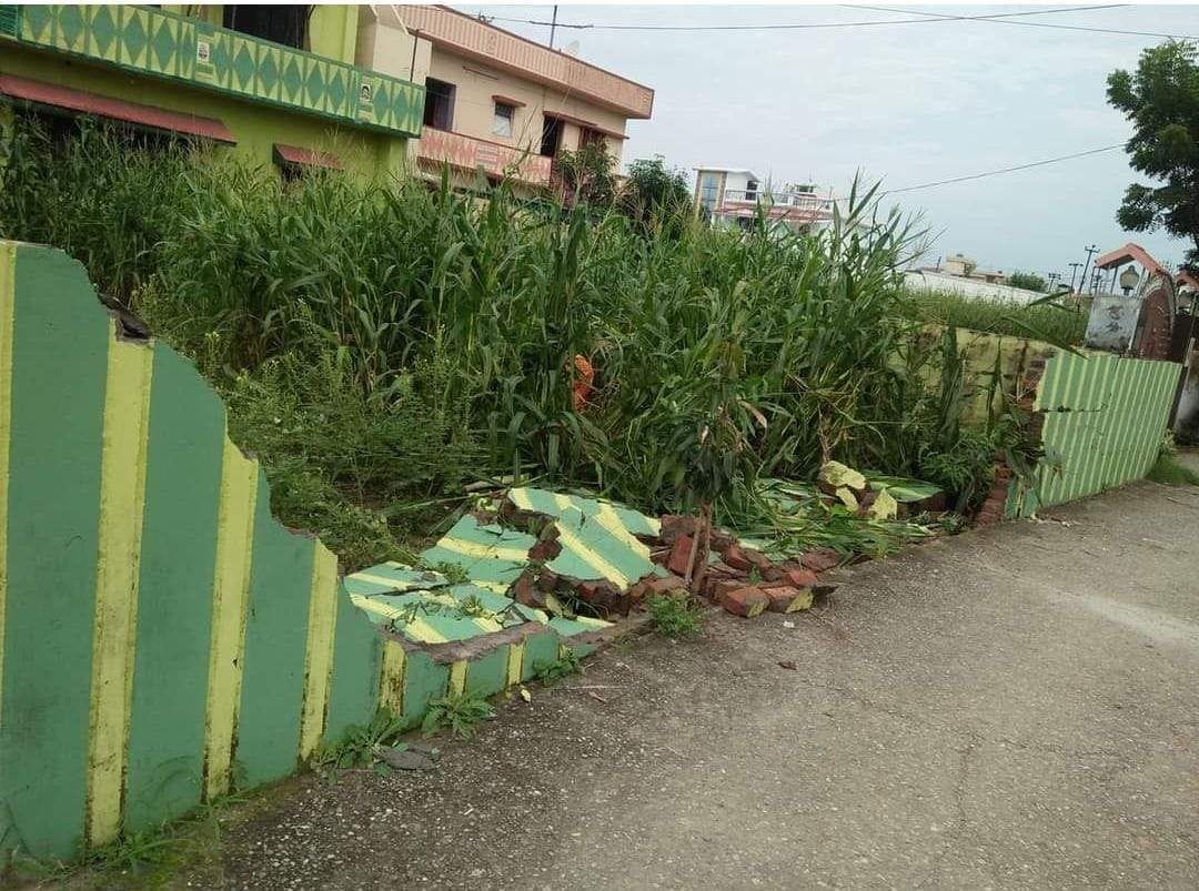 The elephant broke the boundary wall in Khairikhud